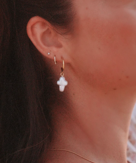 Small (18k Gold Plated) - Freshwater Baroque Pearl Cross Earrings