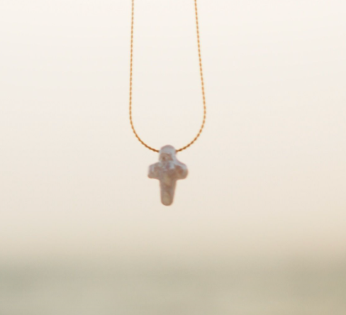 Small (18k Gold-Plated) - Freshwater Baroque Pearl Cross Necklace