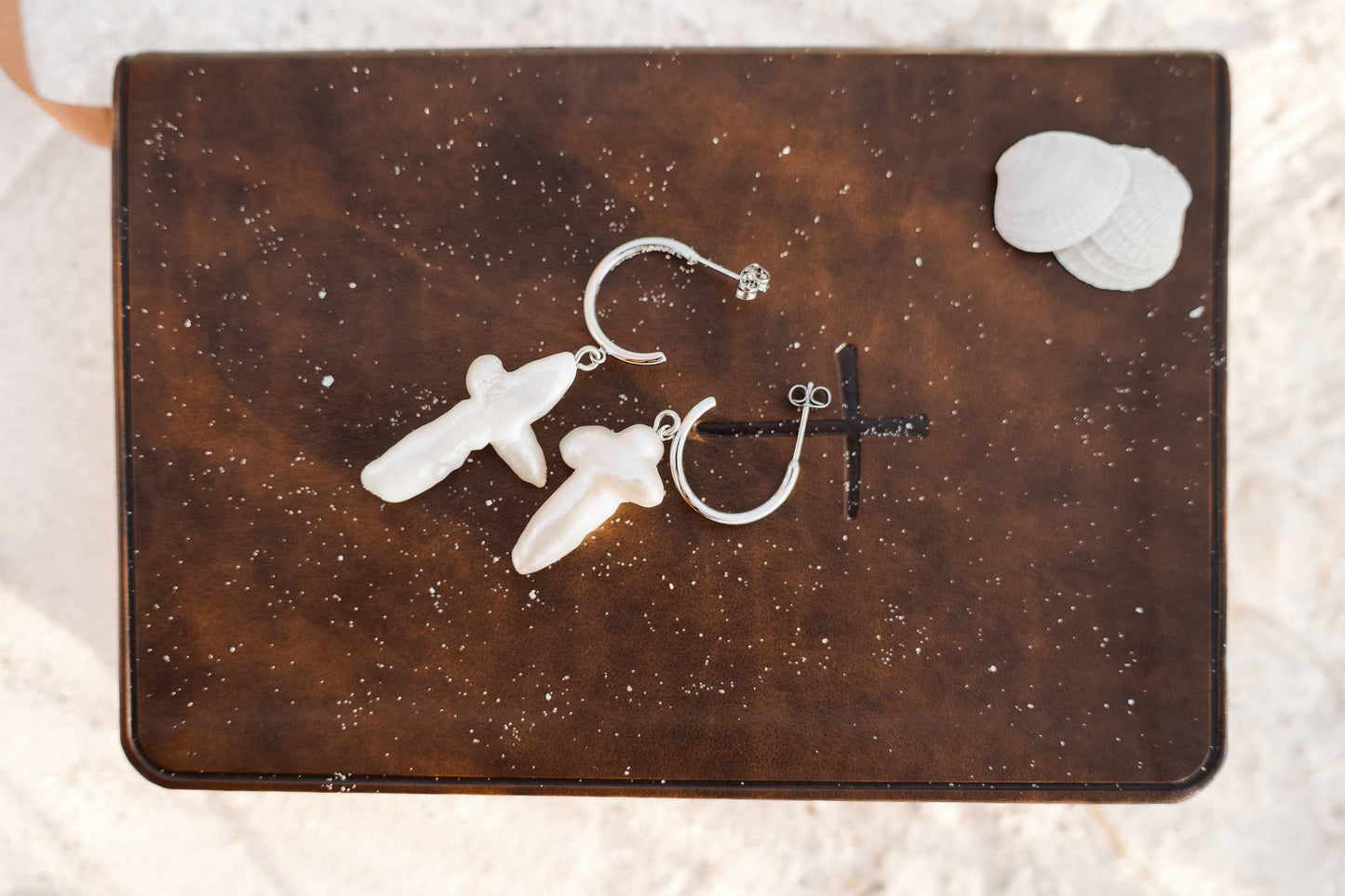 Large (Stainless Steel) - Freshwater Baroque Pearl Cross Earrings
