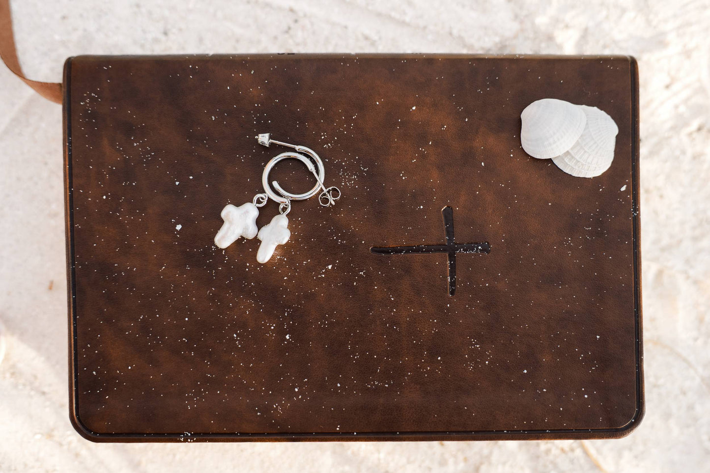 Small (Stainless Steel) - Freshwater Baroque Pearl Cross Earrings