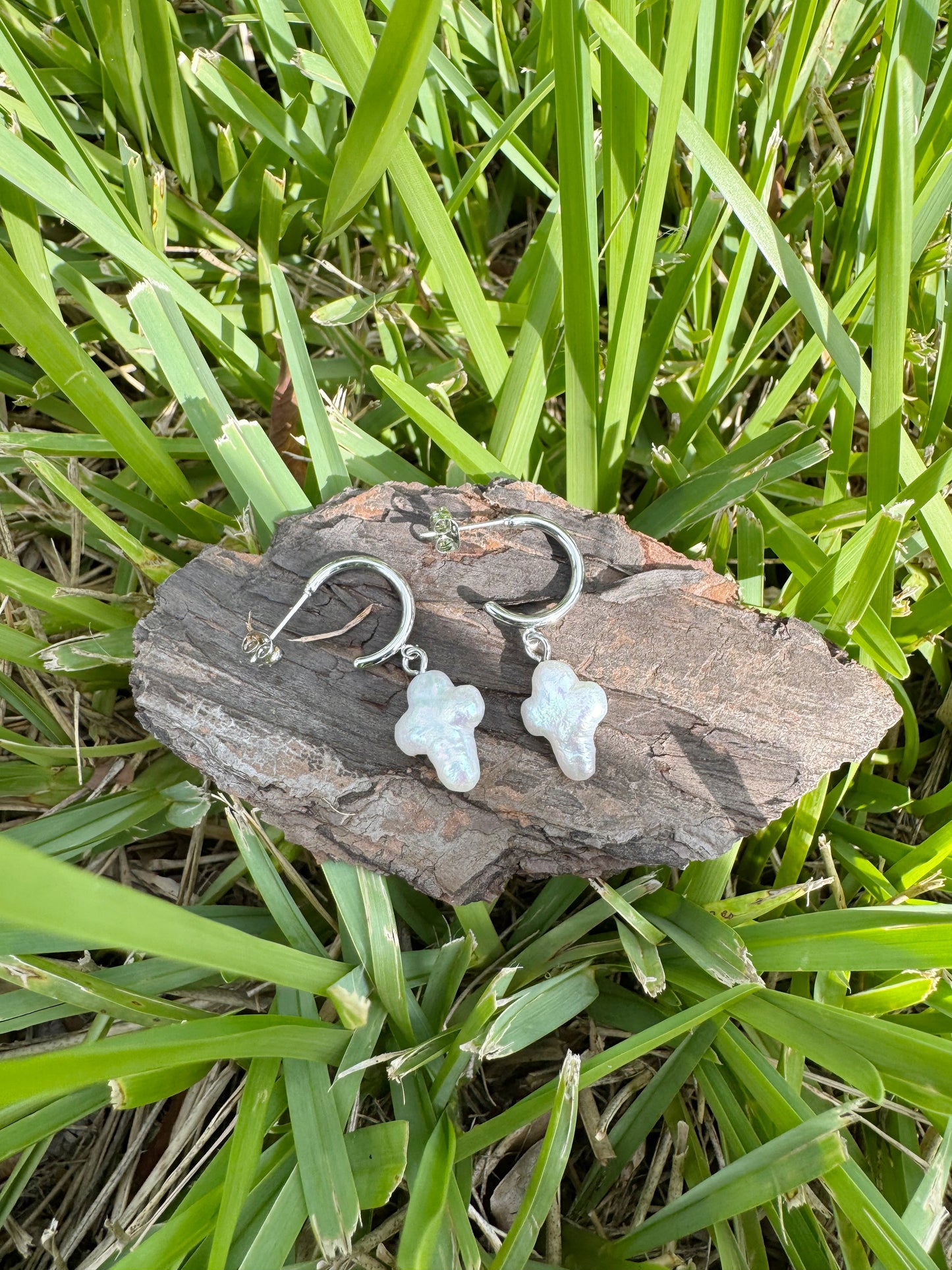 Small (Stainless Steel) - Freshwater Baroque Pearl Cross Earrings