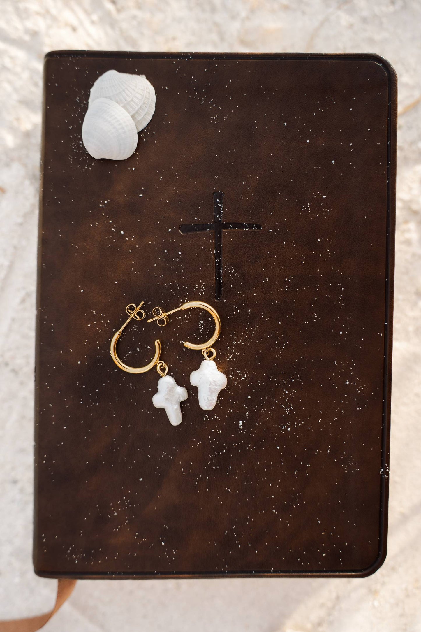 Small (18k Gold Plated) - Freshwater Baroque Pearl Cross Earrings