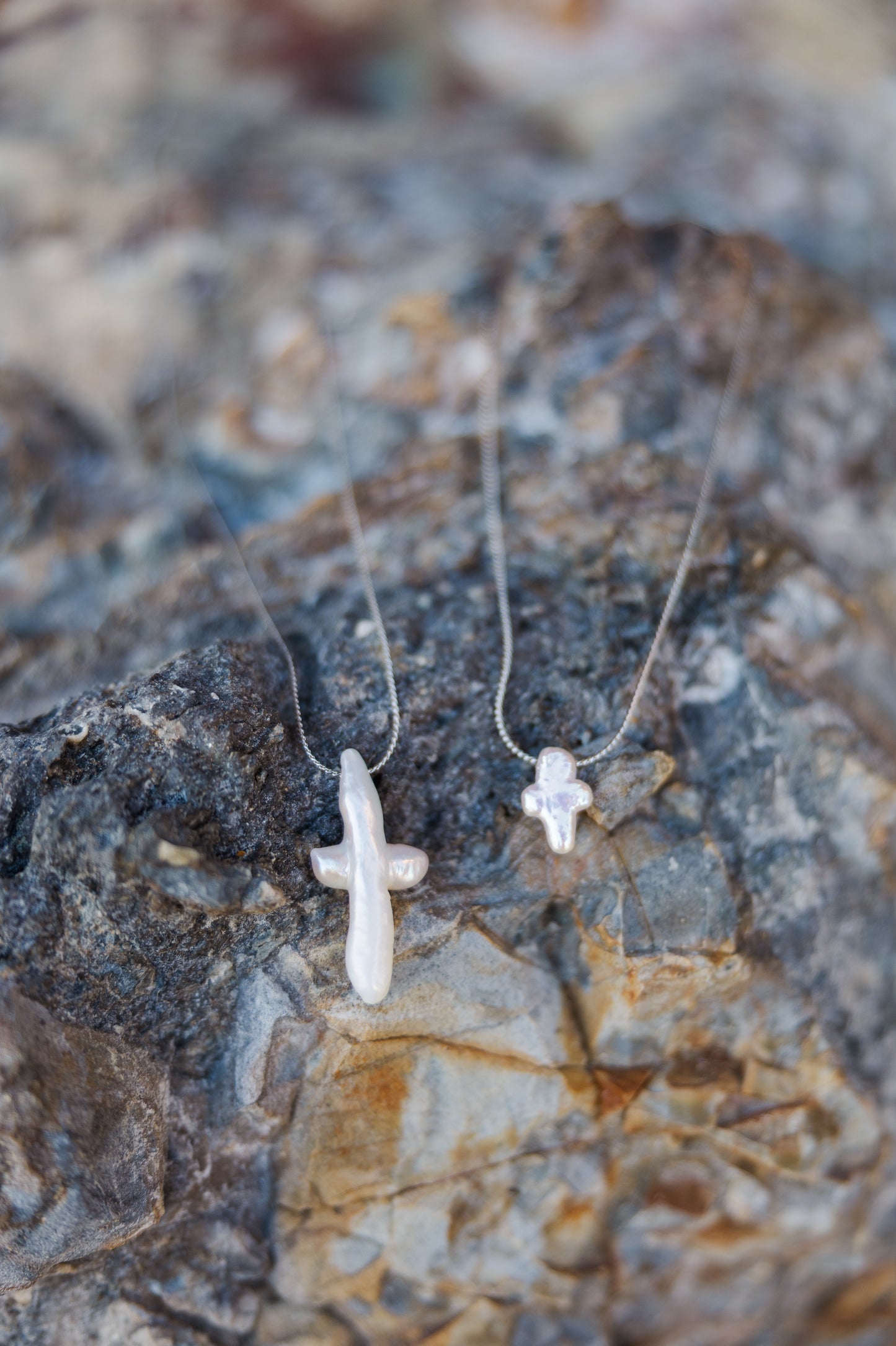 Small (Stainless Steel) - Freshwater Baroque Pearl Cross Necklace