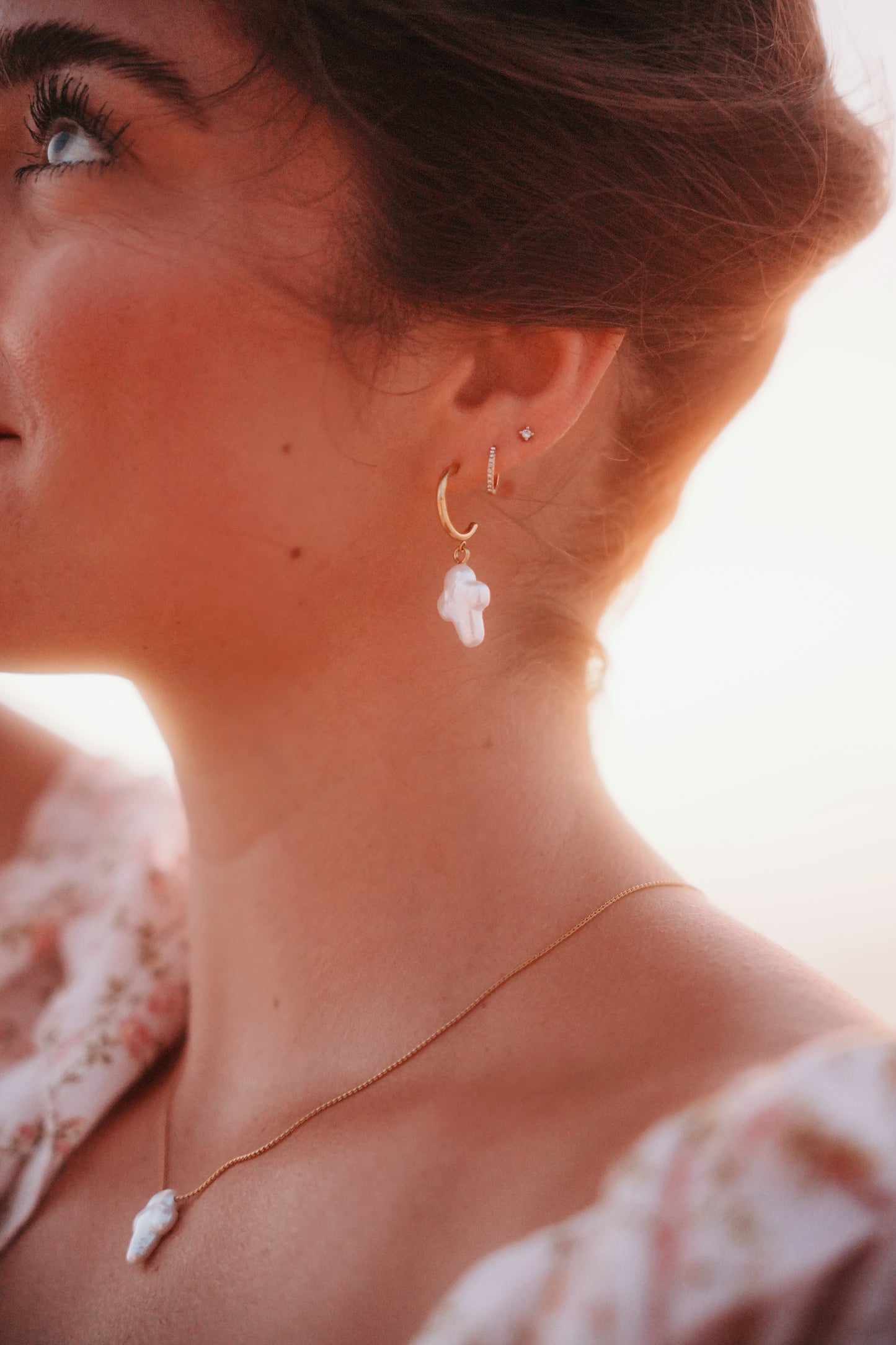 Small (18k Gold Plated) - Freshwater Baroque Pearl Cross Earrings