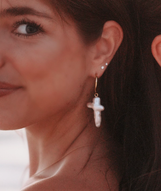 Large (18k Gold-Plated) - Freshwater Baroque Pearl Cross Earrings