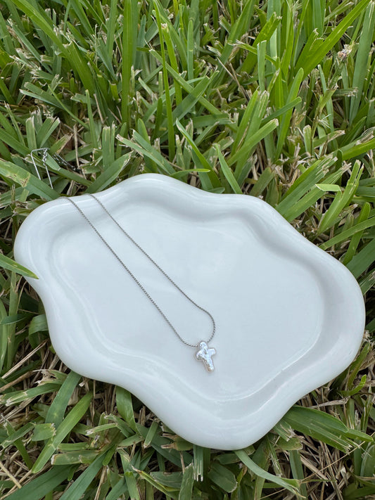 Small (Stainless Steel) - Freshwater Baroque Pearl Cross Necklace