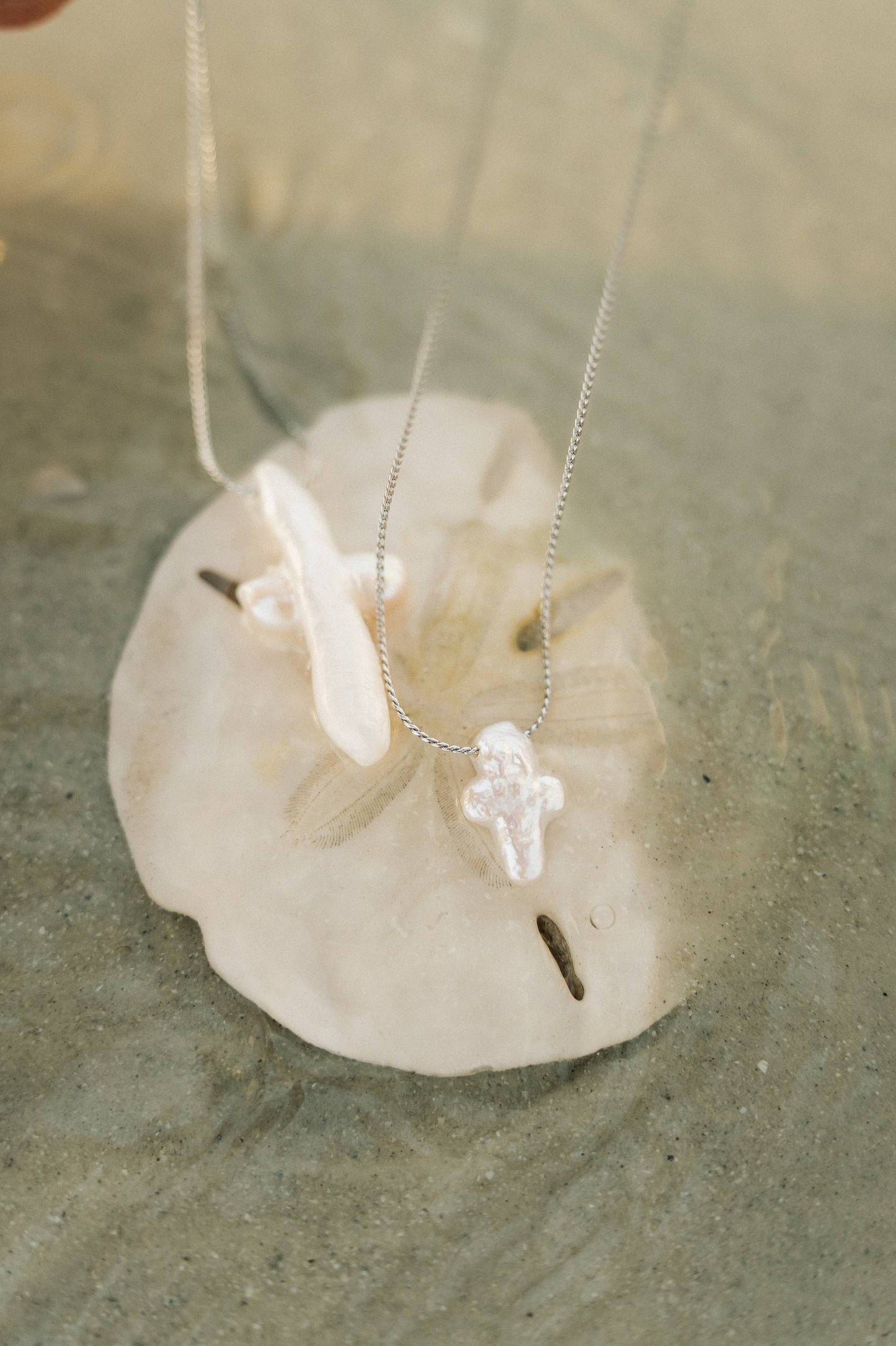 Small (Stainless Steel) - Freshwater Baroque Pearl Cross Necklace