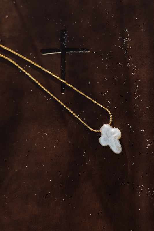 Small (18k Gold-Plated) - Freshwater Baroque Pearl Cross Necklace