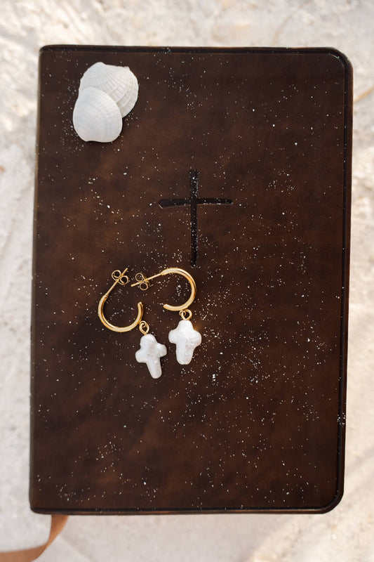 Small (18k Gold Plated) - Freshwater Baroque Pearl Cross Earrings